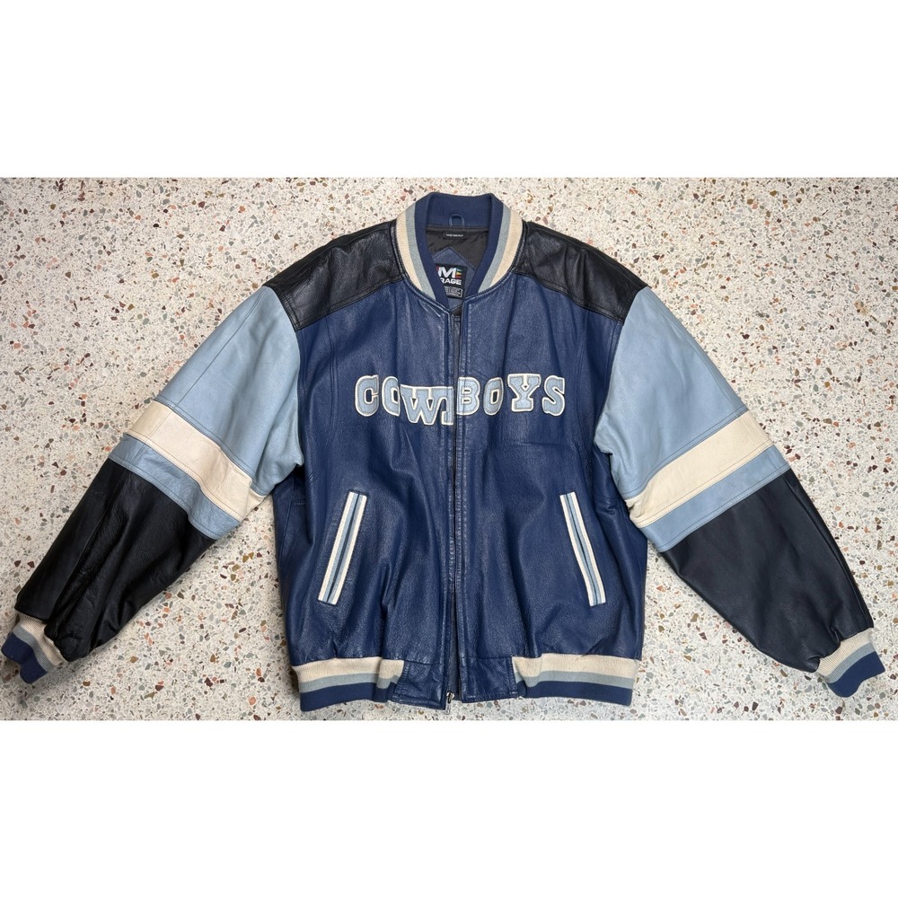 Mirage Vtg NFL Dallas Cowboys Full Zip Embroidered Leather Jacket Size XL